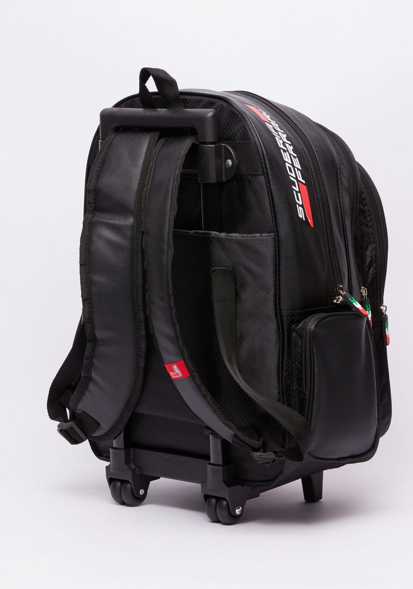 Ferrari Printed Trolley Backpack with Zip Closure-Trolleys-image-1