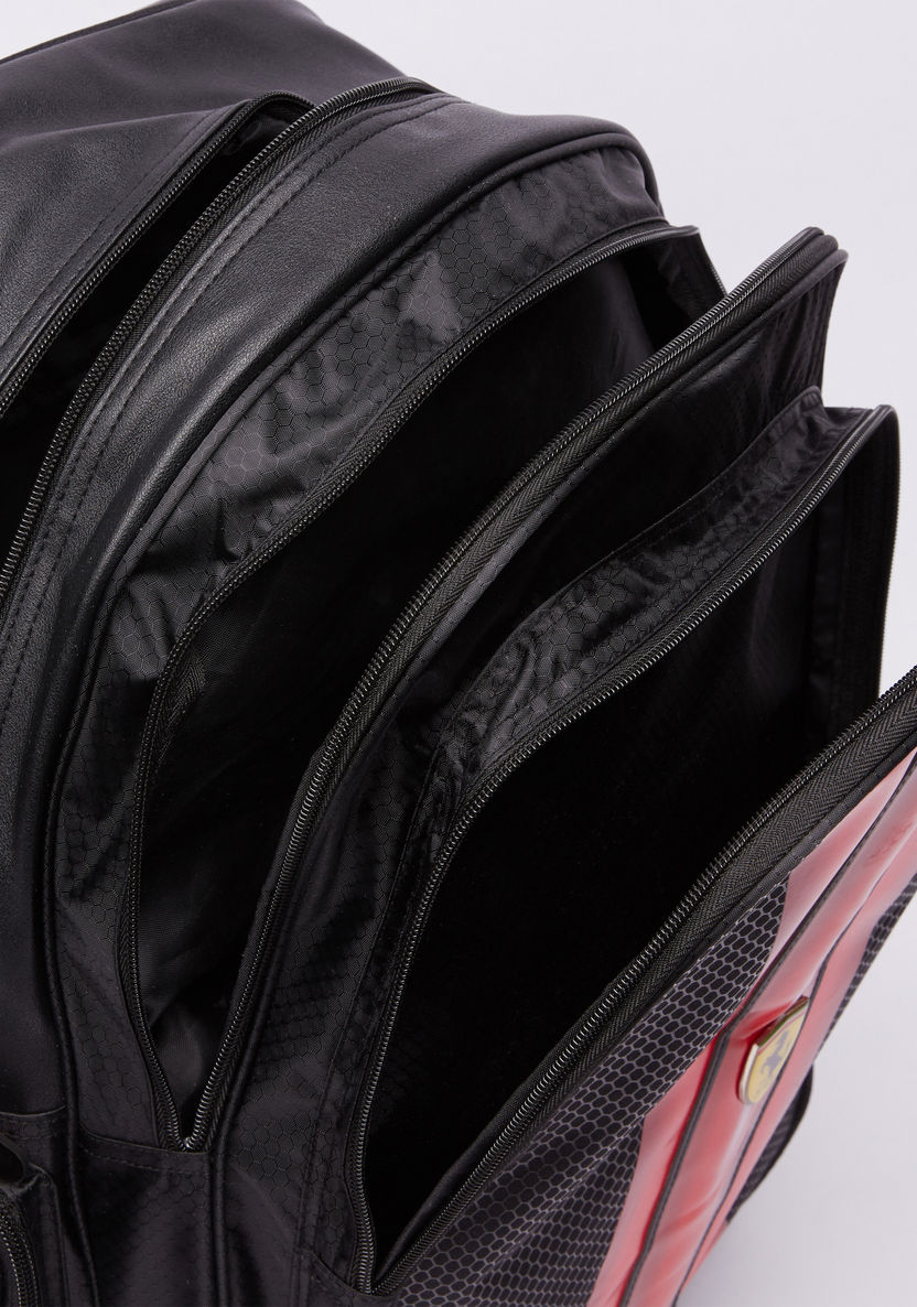 Ferrari Printed Trolley Backpack with Zip Closure-Trolleys-image-6