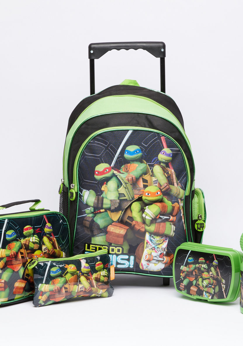Ninja Turtle Printed Trolley Backpack with Zip Closure-School Sets-image-0