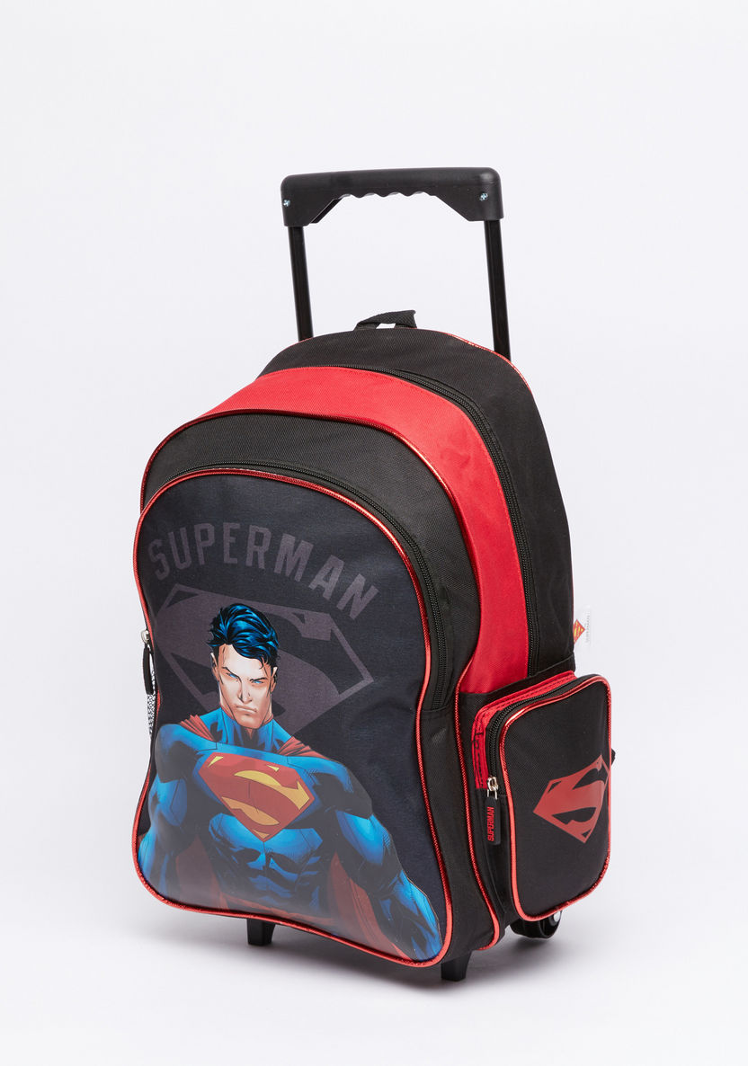 Superman Printed 5-Piece Trolley Backpack Set with Zip Closure-School Sets-image-1