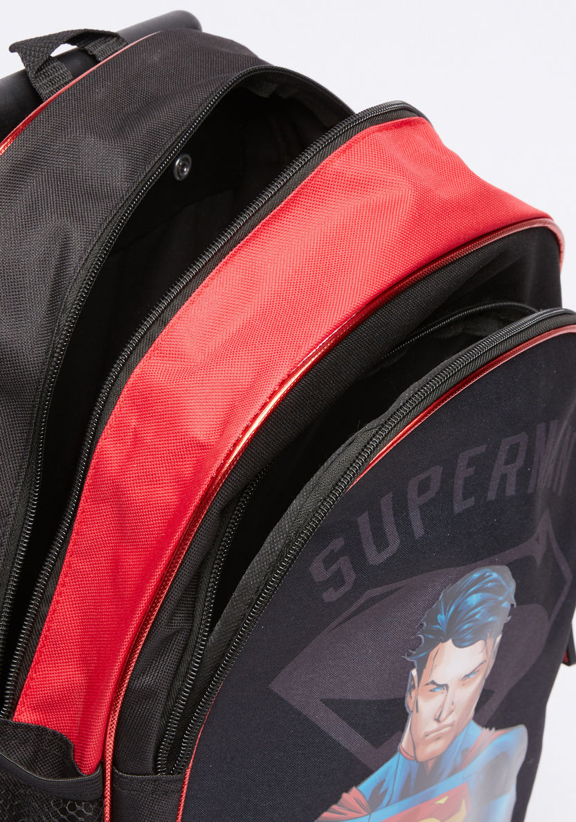 Superman Printed 5-Piece Trolley Backpack Set with Zip Closure-School Sets-image-5