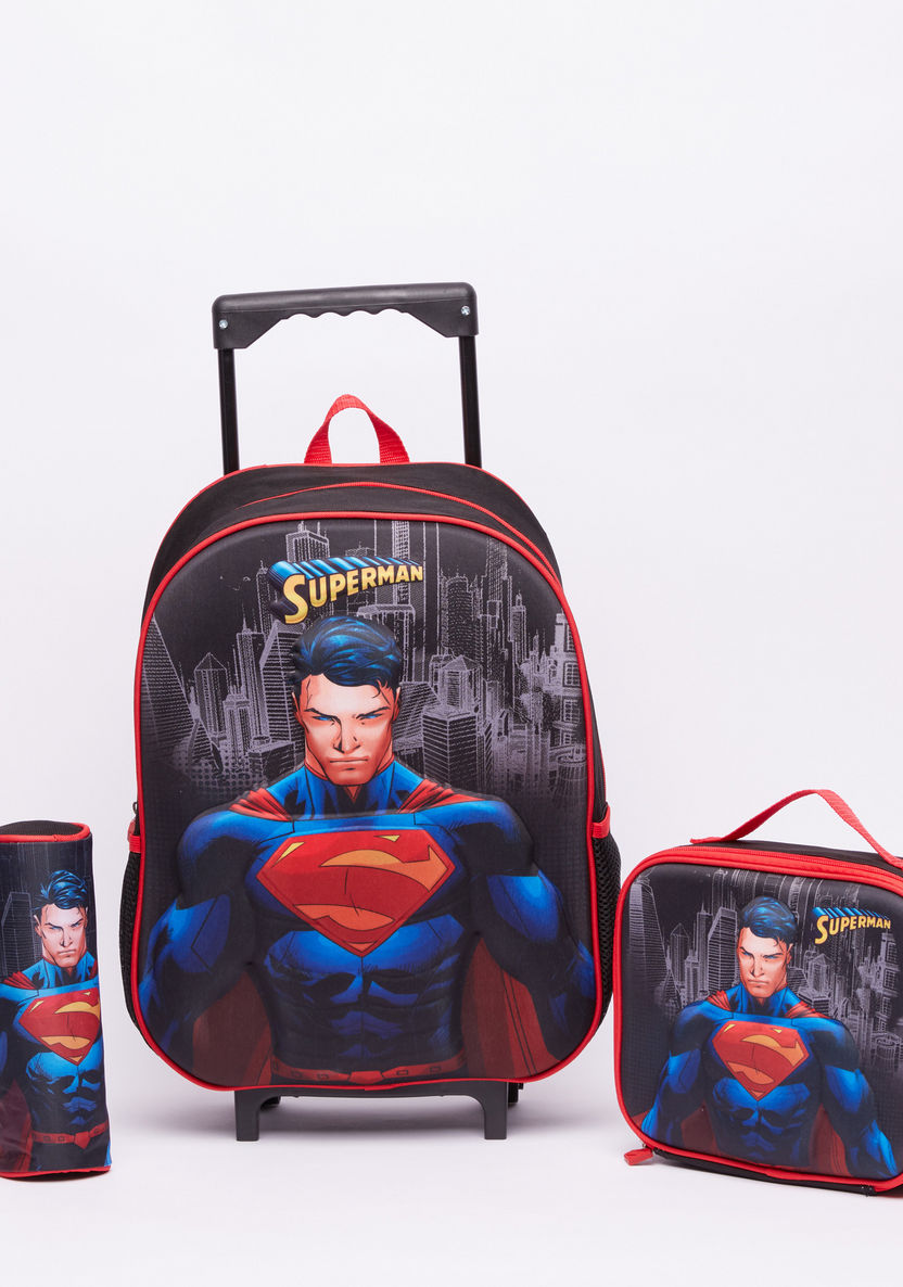 Superman Printed 3-Piece Trolley Backpack Set-School Sets-image-0