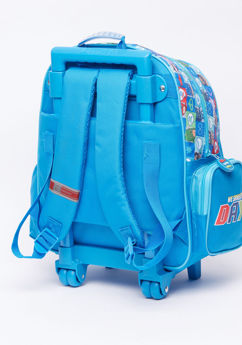 Pj Masks Printed Trolley Backpack with Zip Closure-Trolleys-image-1