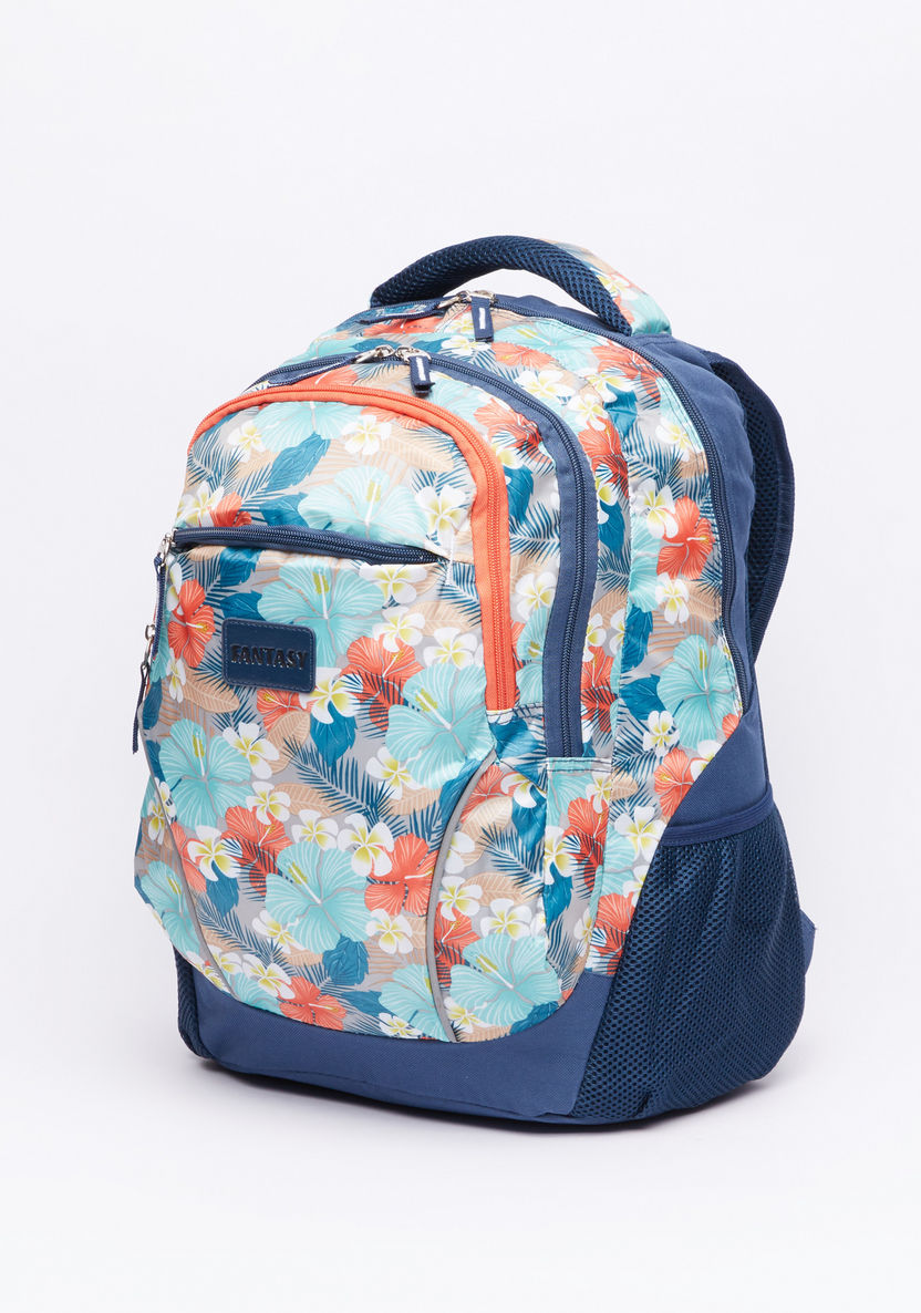 Floral Printed Backpack with Pencil Case-Backpacks-image-1