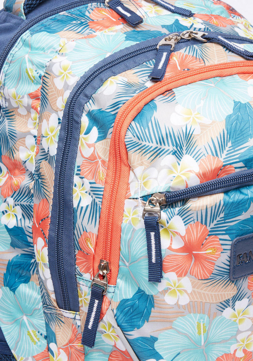 Floral Printed Backpack with Pencil Case-Backpacks-image-3