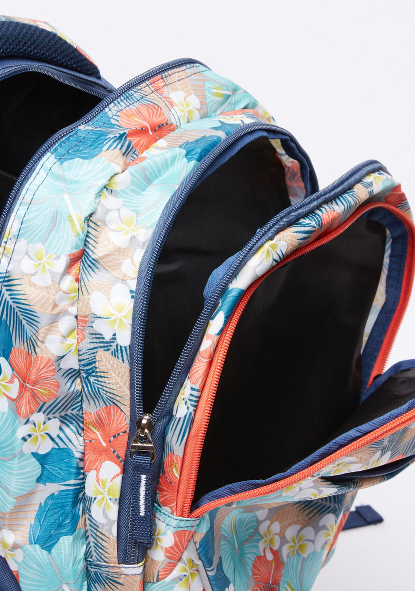 Floral Printed Backpack with Pencil Case-Backpacks-image-4