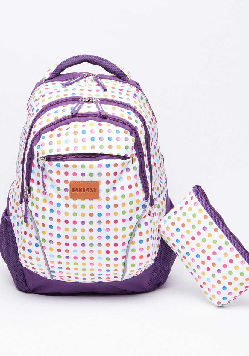Polka Dots Printed Backpack with Pencil Case-Backpacks-image-0