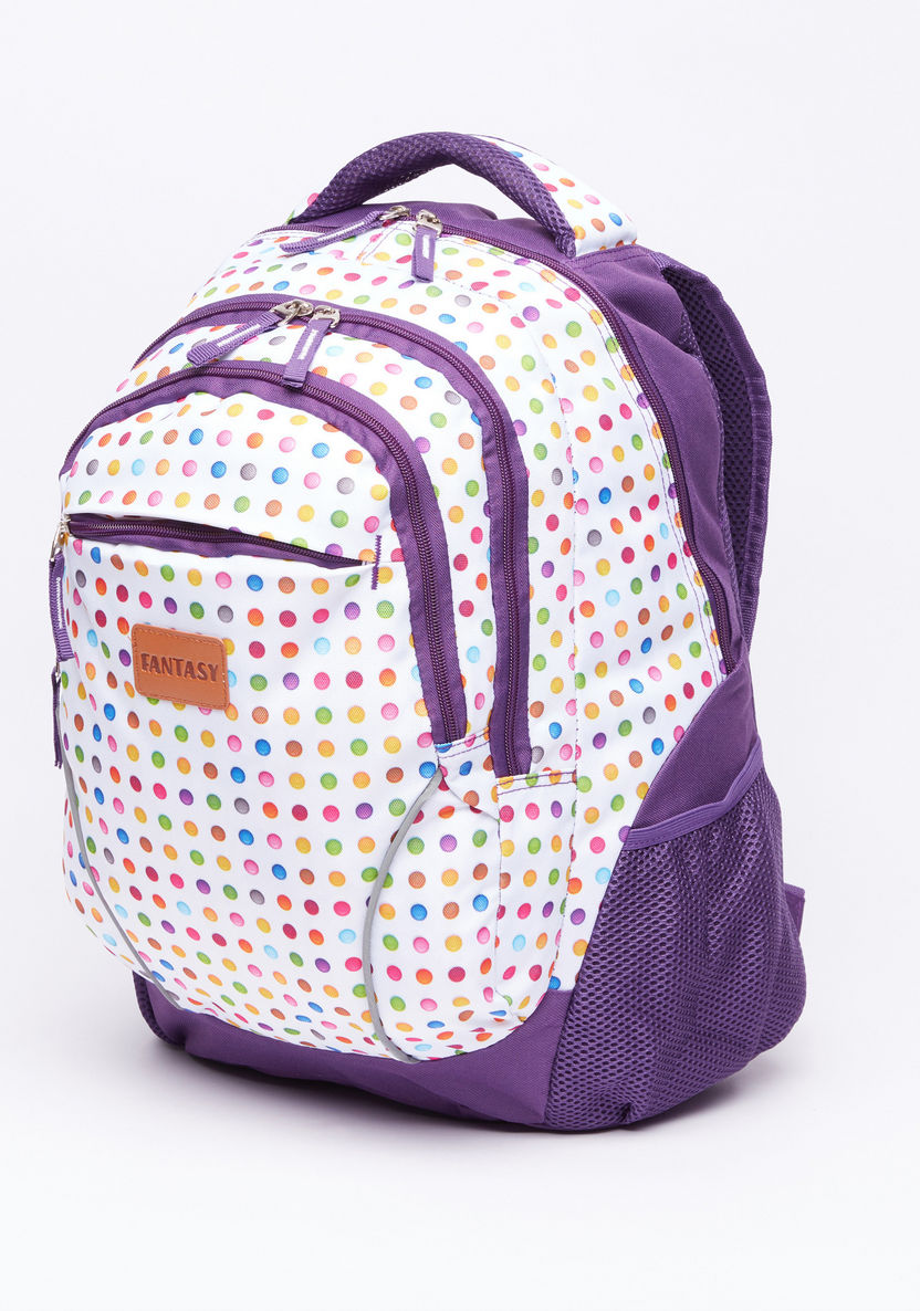 Polka Dots Printed Backpack with Pencil Case-Backpacks-image-1