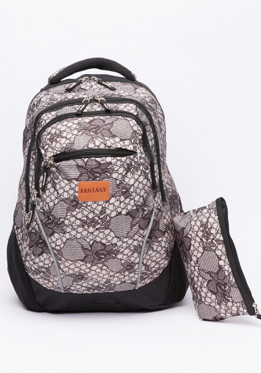 Printed Backpack with Zip Closure and Pencil Case-Backpacks-image-0