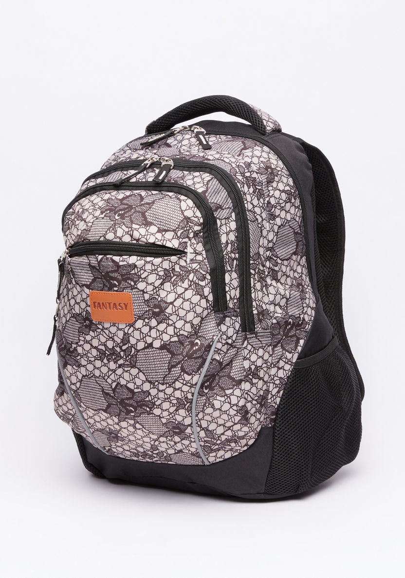 Printed Backpack with Zip Closure and Pencil Case-Backpacks-image-1