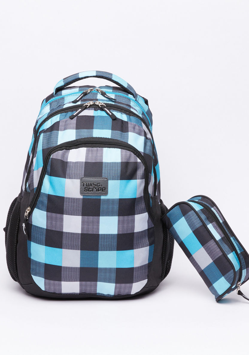 Juniors Chequered Backpack with Pencil Case-Backpacks-image-0