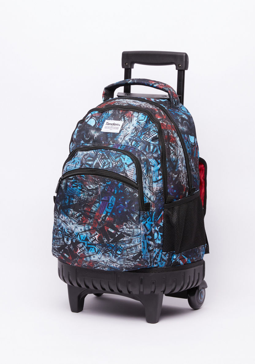 Printed Trolley Backpack with Adjustable Straps and Zip Closure-Trolleys-image-0