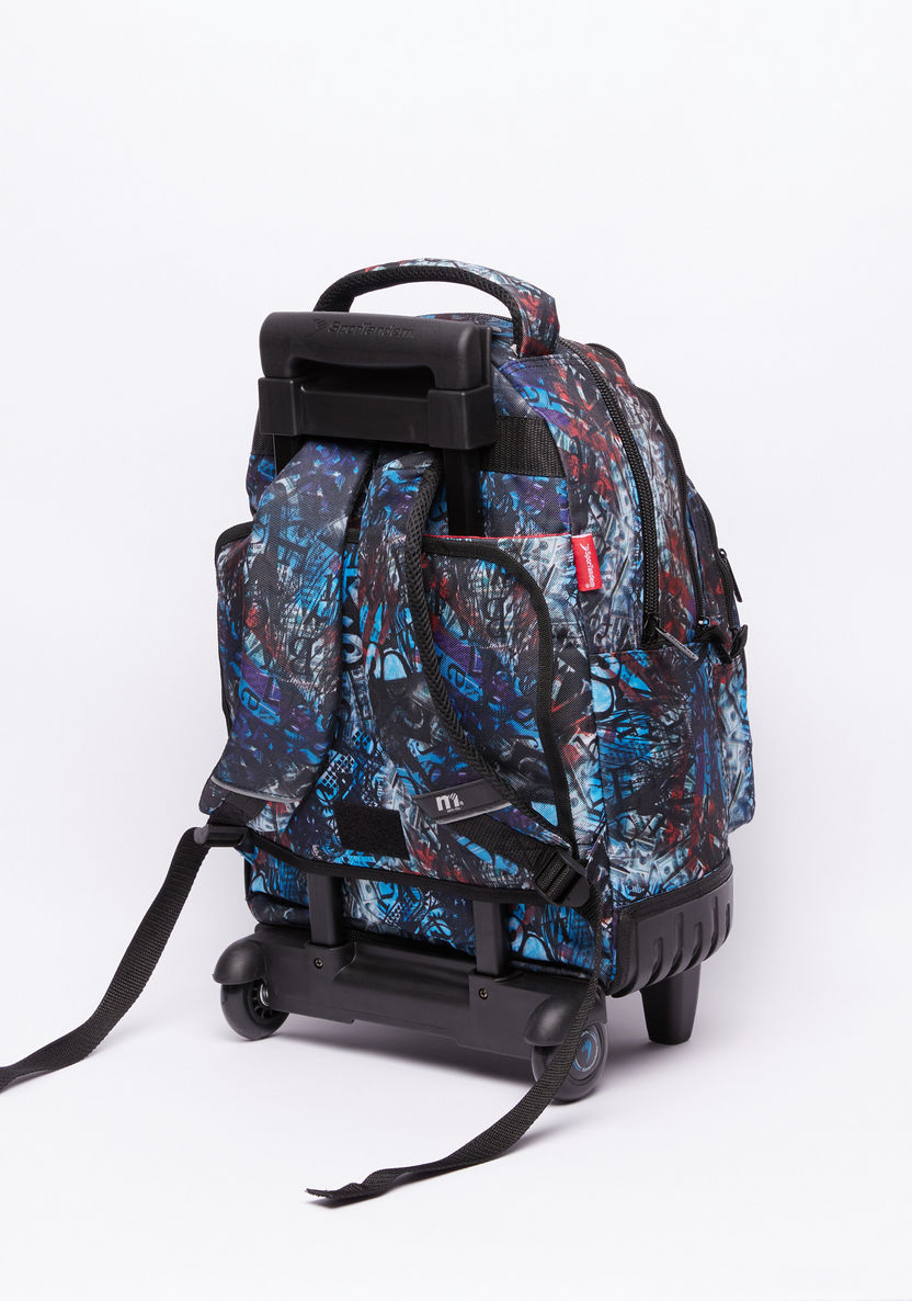 Printed Trolley Backpack with Adjustable Straps and Zip Closure-Trolleys-image-1