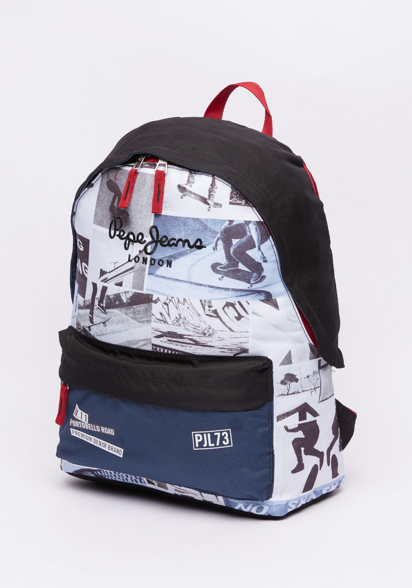 Pepe Jeans Printed Backpack with Zip Closure and Adjustable Straps-Backpacks-image-0