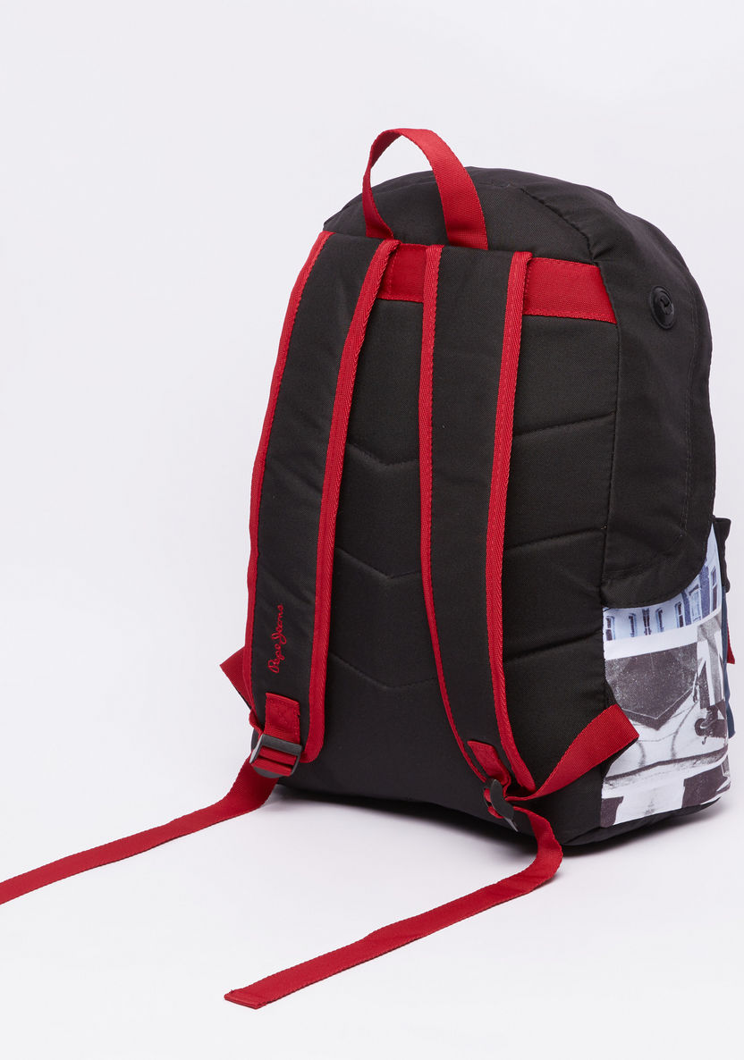Pepe Jeans Printed Backpack with Zip Closure and Adjustable Straps-Backpacks-image-1