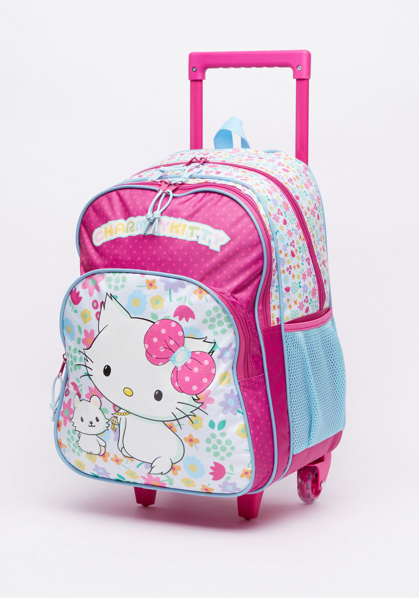 Charmmy Kitty Printed Trolley Backpack with Zip Closure-Trolleys-image-0
