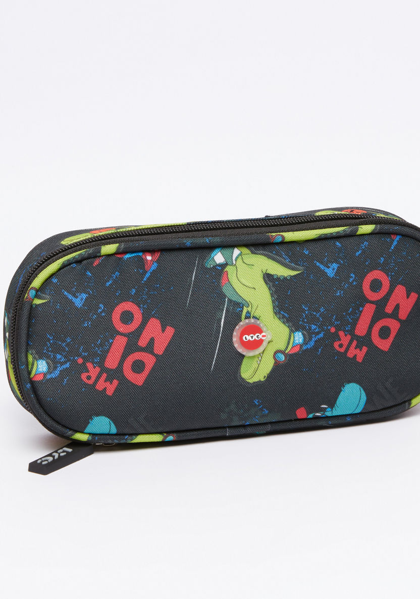 LYC SAC Mr. Dinosaur Printed Oval Pencil Pouch with Zip Closure-Pencil Cases-image-0