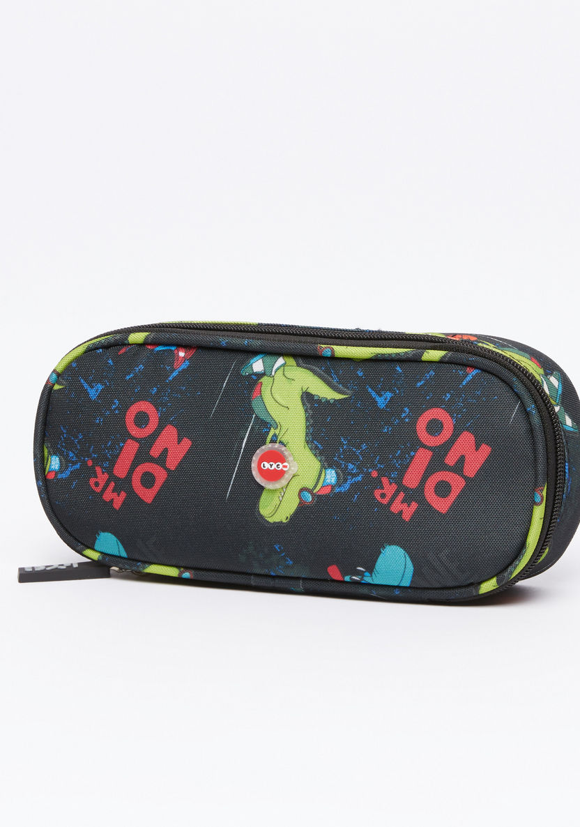 LYC SAC Mr. Dinosaur Printed Oval Pencil Pouch with Zip Closure-Pencil Cases-image-1