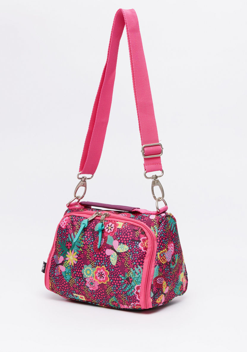 DIS2 Floral Printed Lunch Bag with Zip Closure and Adjustable Strap-Lunch Bags-image-0