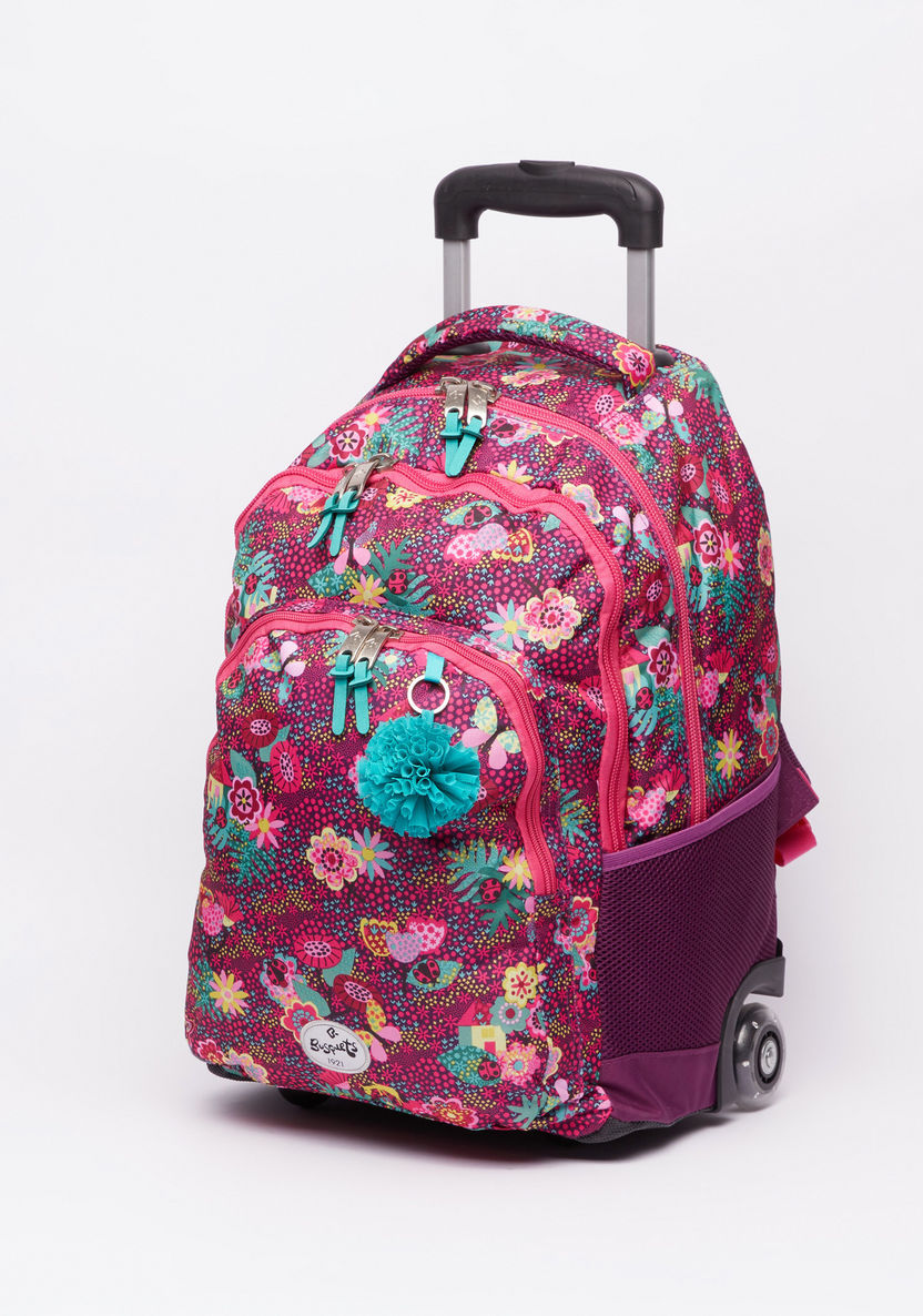 DIS2 Floral Printed Trolley Backpack with Zip Closure-Trolleys-image-0
