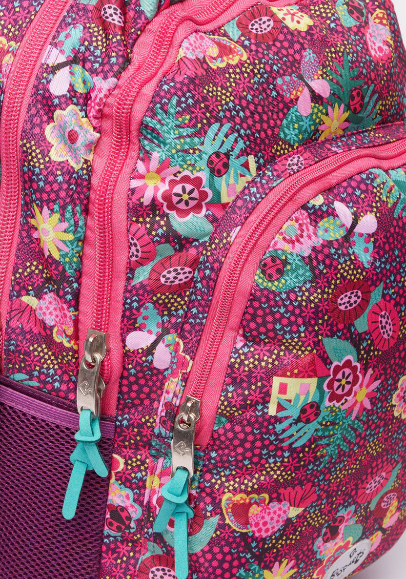 DIS2 Floral Printed Trolley Backpack with Zip Closure-Trolleys-image-2