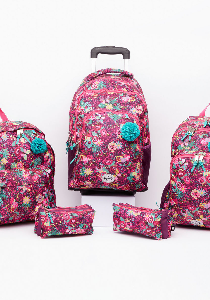 DIS2 Floral Printed Trolley Backpack with Zip Closure-Trolleys-image-6