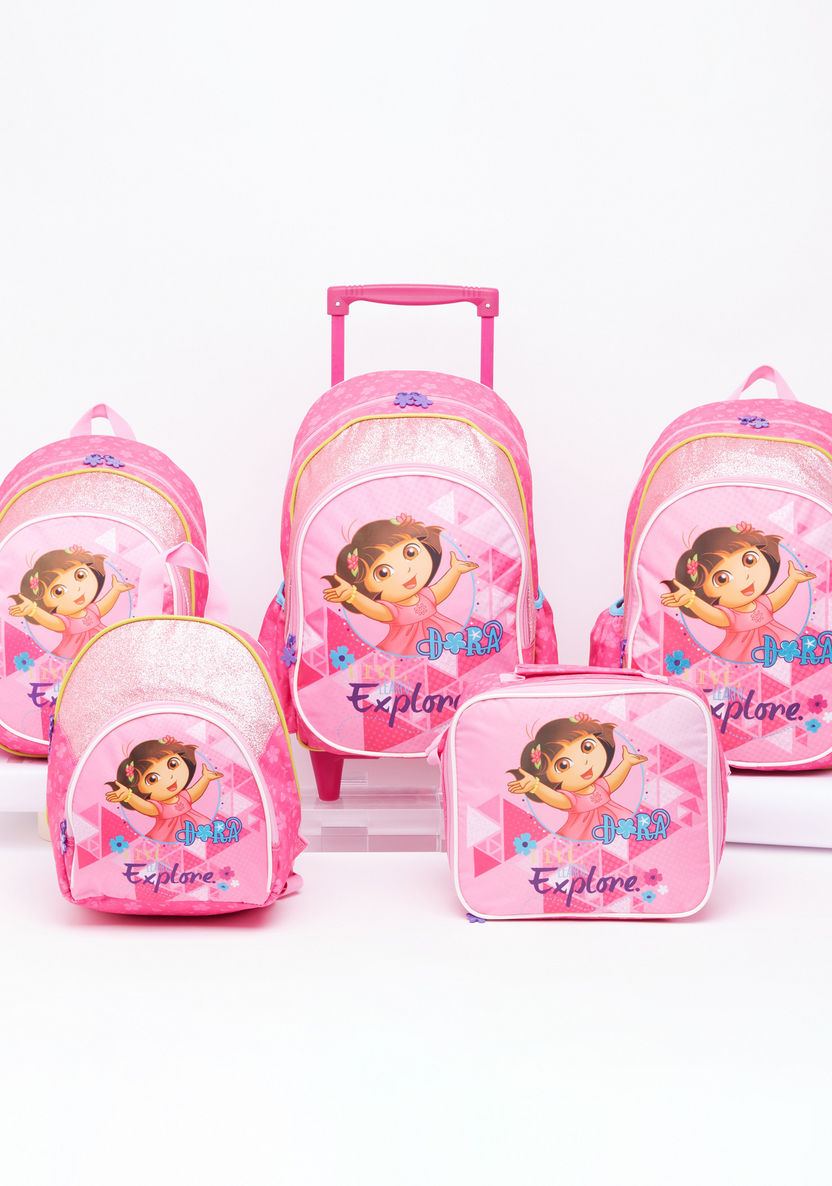 Dora the Explorer Printed Trolley Backpack with Zip Closure-Backpacks-image-4