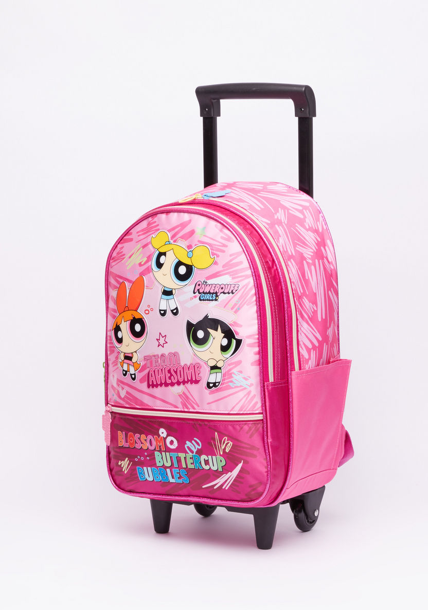 The Powerpuff Girls Printed Trolley Backpack with Zip Closure-Trolleys-image-0