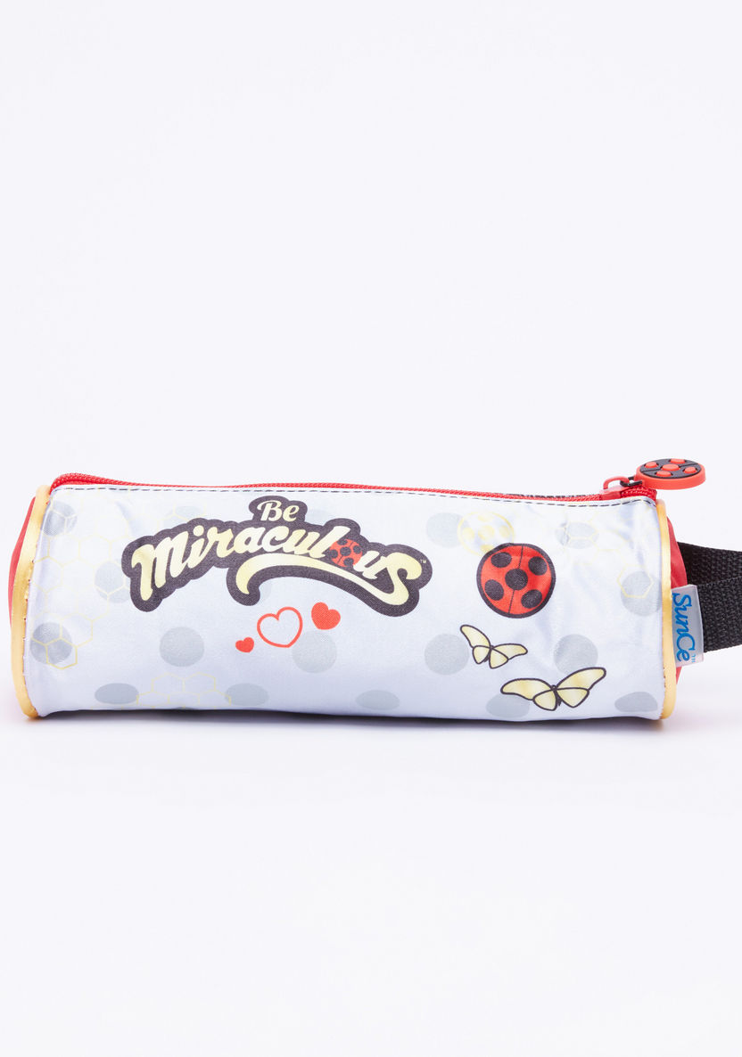 Miraculous Ladybug Printed Round Pencil Case with Zip Closure-Pencil Cases-image-2