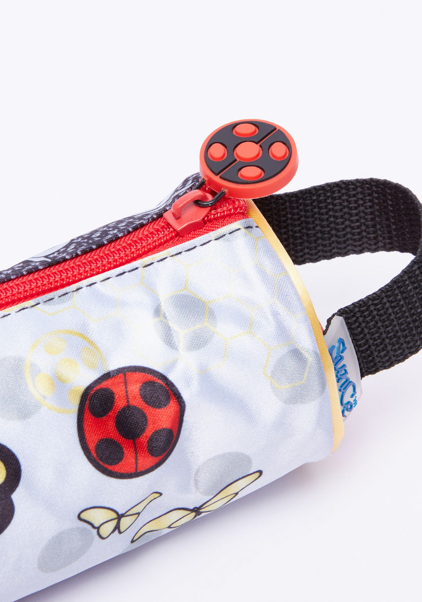 Miraculous Ladybug Printed Round Pencil Case with Zip Closure-Pencil Cases-image-3