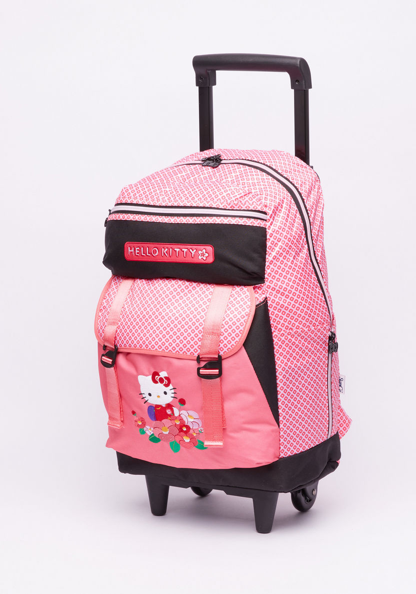Hello Kitty Printed Trolley Backpack with Zip Closure-Trolleys-image-0