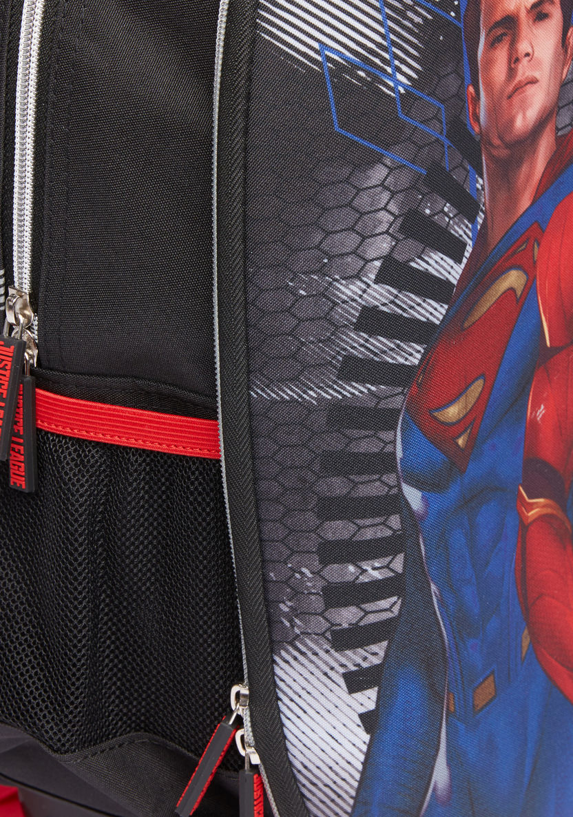 Justice League Printed Trolley Backpack with Zip Closure-Trolleys-image-2