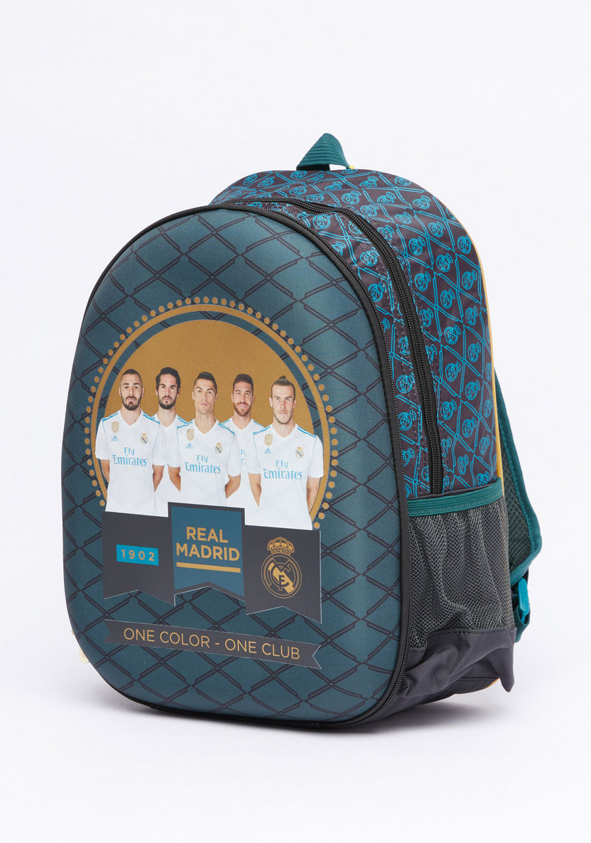 Real Madrid Printed Hard Moulded Backpack with Zip Closure-Backpacks-image-0