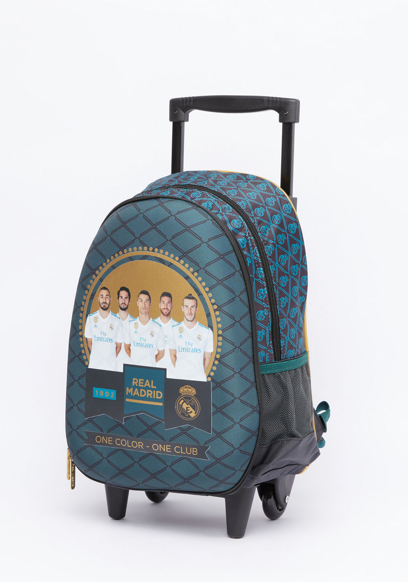 Real Madrid Printed Trolley Backpack with Zip Closure-Trolleys-image-0