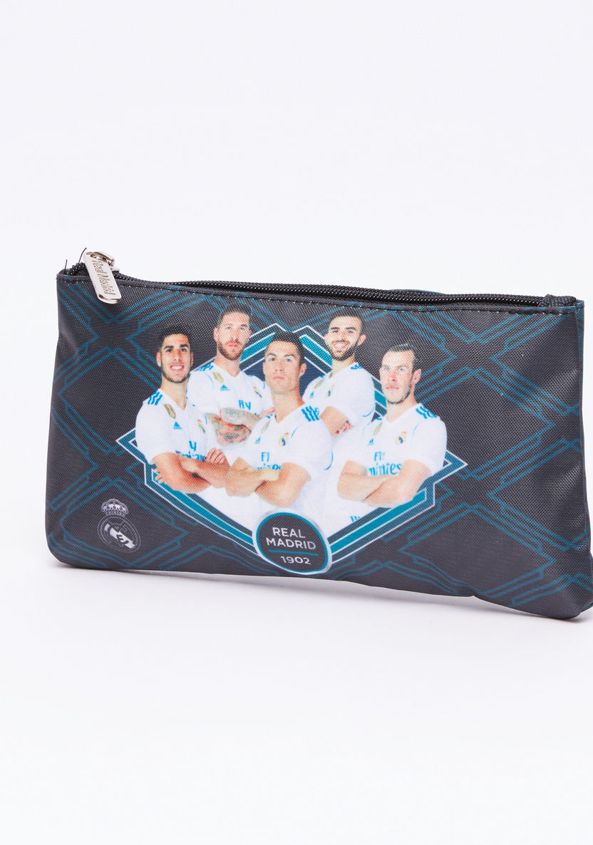Real Madrid Printed Pencil Case with Zip Closure-Pencil Cases-image-0