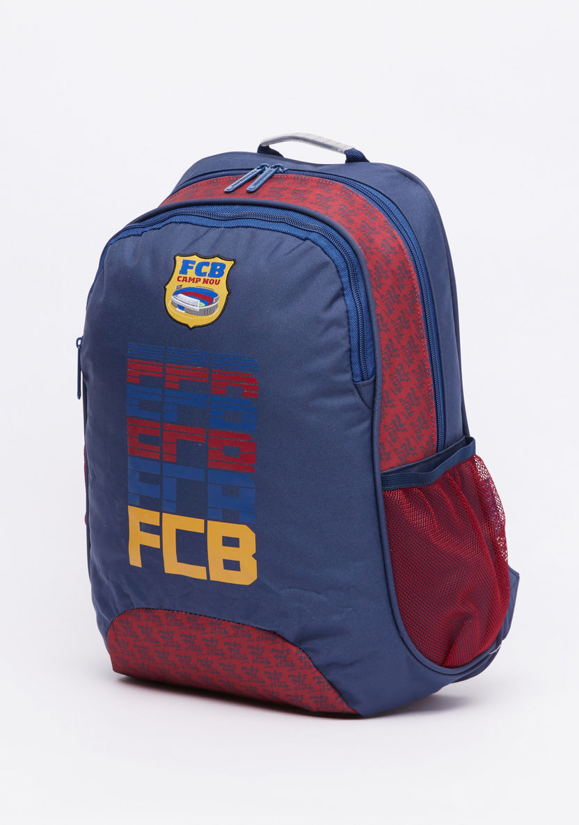 FCB Printed Backpack with Zip Closure-Backpacks-image-0