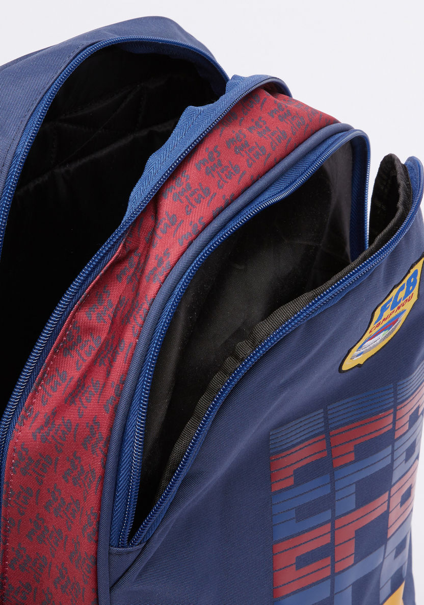 FCB Printed Backpack with Zip Closure-Backpacks-image-3