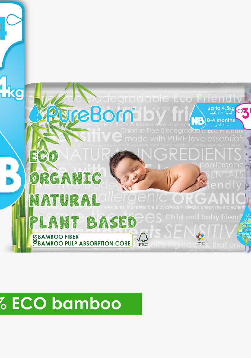 Pure Born Eco Organic Size 1, 34-Diapers Pack - Up to 4.5 kgs-Disposable-image-0