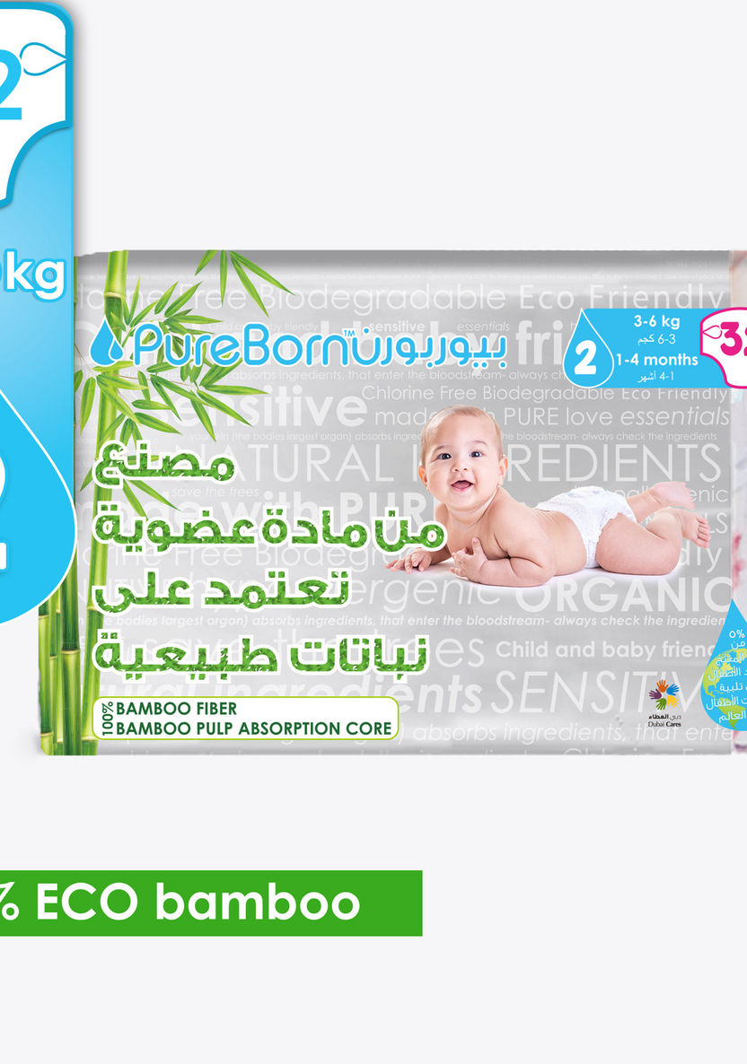Pure Born Size 2, 32-Diapers Pack - 3-6 kgs-Disposable-image-1