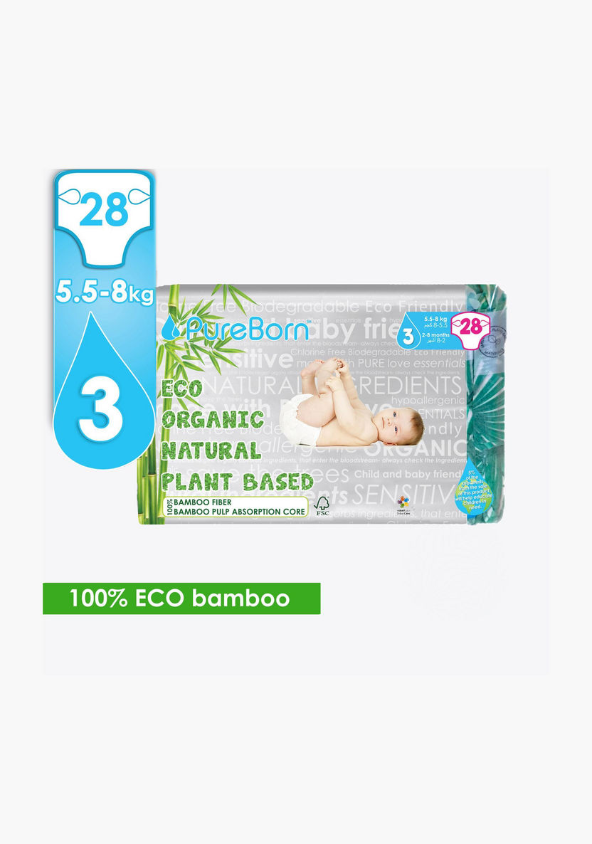 PureBorn Size 3, 28-Diapers Pack - 5.5-8 kgs-Disposable-image-0