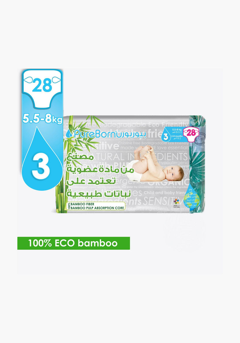 PureBorn Size 3, 28-Diapers Pack - 5.5-8 kgs-Disposable-image-1