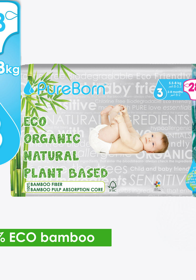 Pure Born Size 3, 28-Nappy Pack - 5.5-8 kgs-Disposable-image-0