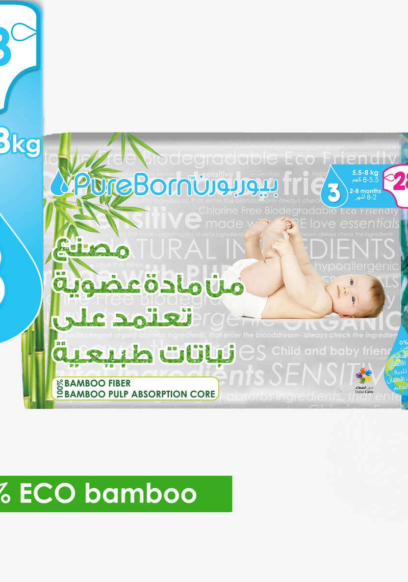 Pure Born Size 3, 28-Nappy Pack - 5.5-8 kgs-Disposable-image-1