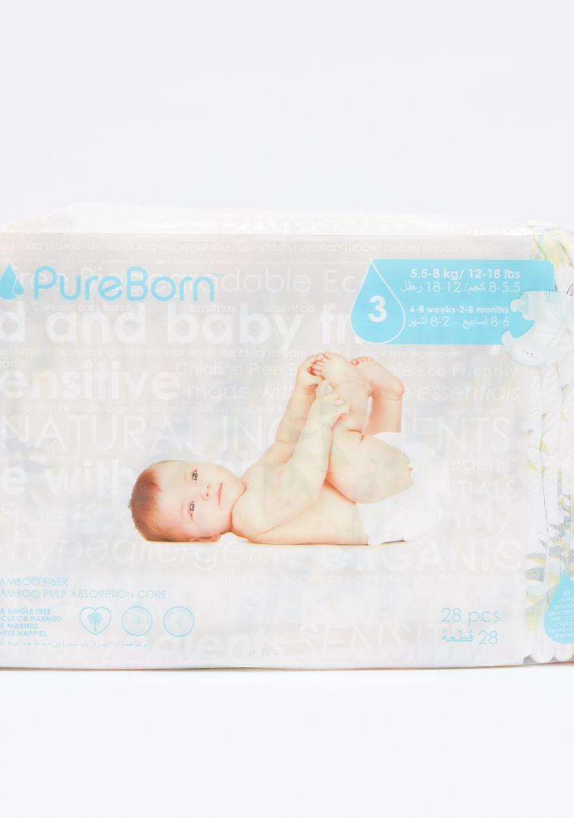 Pure Born Size 3, 28-Nappy Pack - 5.5-8 kgs-Disposable-image-2