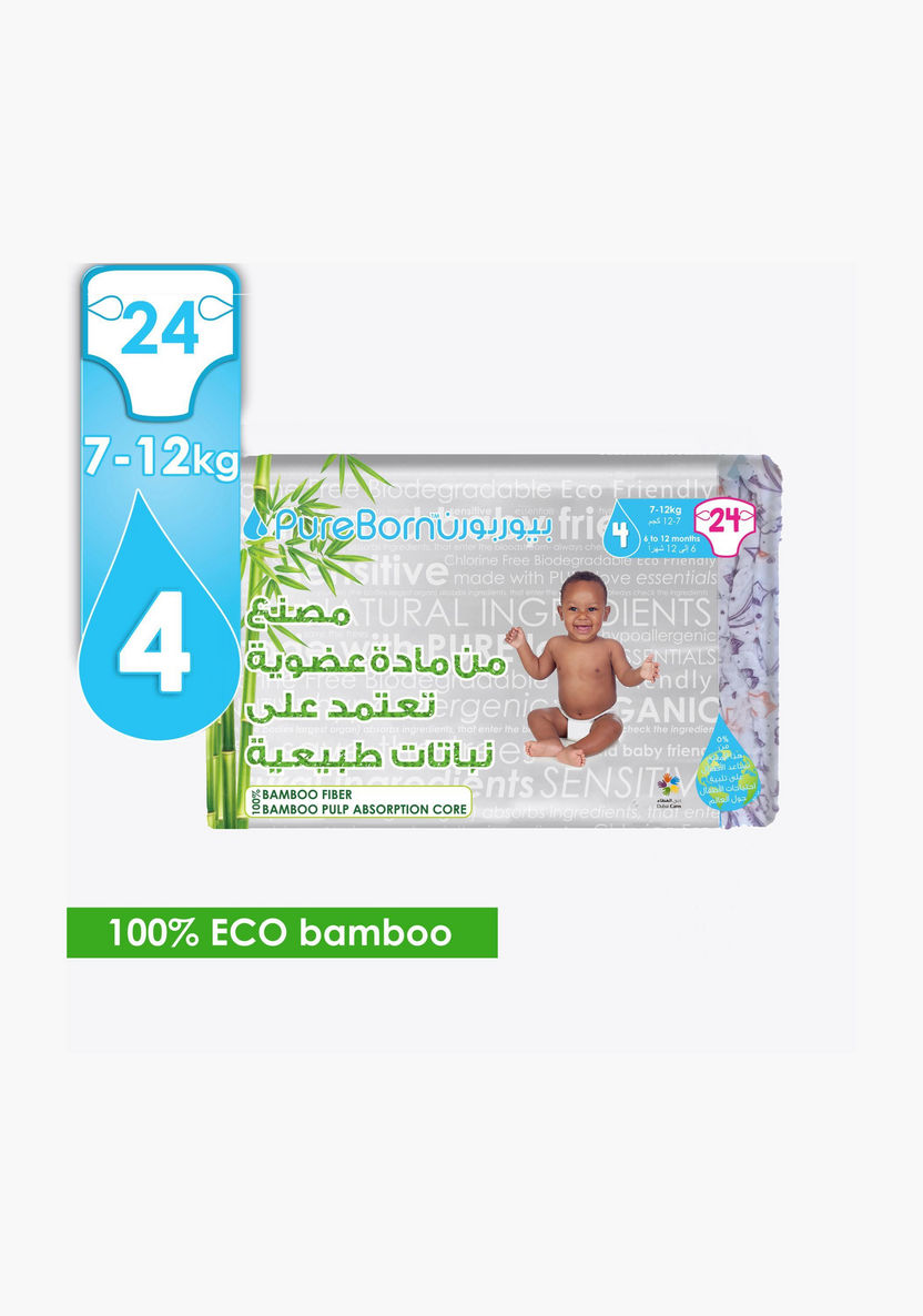 Pure Born Size 4, 24-Diapers Pack - 7-12 kgs, 6-12 Months-Disposable-image-1