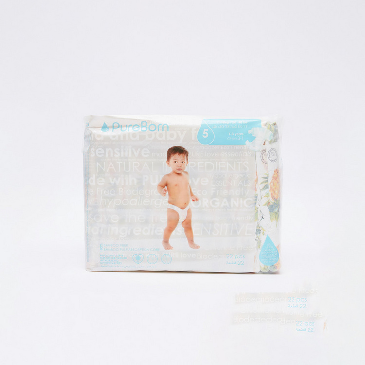 Pureborn Size 5, 22-Diapers Pack - 11-18 kgs