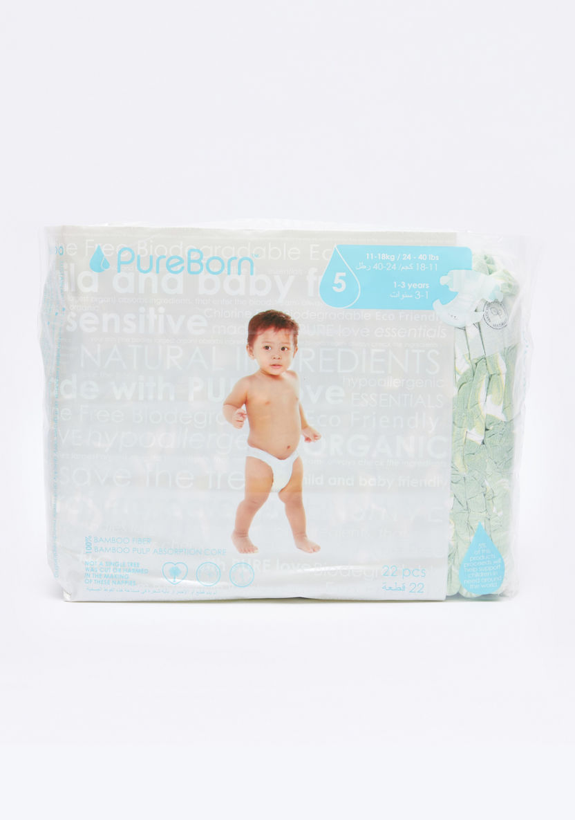 Pureborn Size 5, 22-Nappy Pack - 11-18 kgs-Disposable-image-2