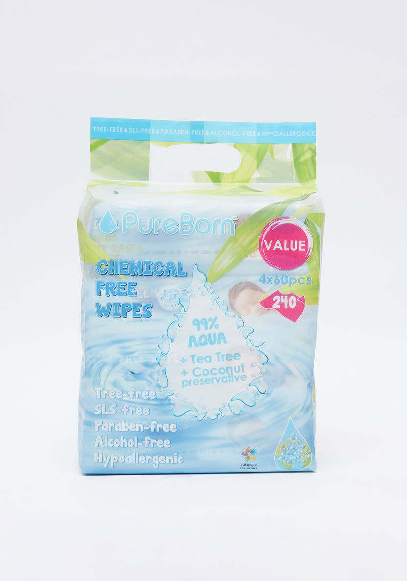 Pure Born 4x60-Piece Chemical Free Wipes-Baby Wipes-image-2