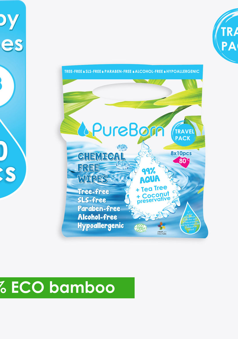 Pureborn Chemical-Free Travel Wipes - 80 Wipes-Baby Wipes-image-0