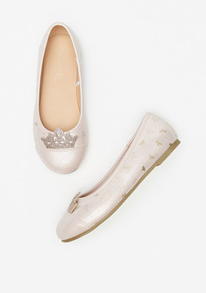 Disney Tiara Print Ballerina Shoes with Embellished Crown Trim-Girl%27s Ballerinas-image-1